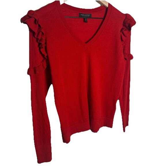 Banana Republic Womens 100% Merino Wool Medium Petite Sweater Ruffle Long Sleeve - Picture 5 of 11